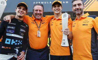 Lando Norris, Zak Brown, Oscar Piastri, Andrea Stella