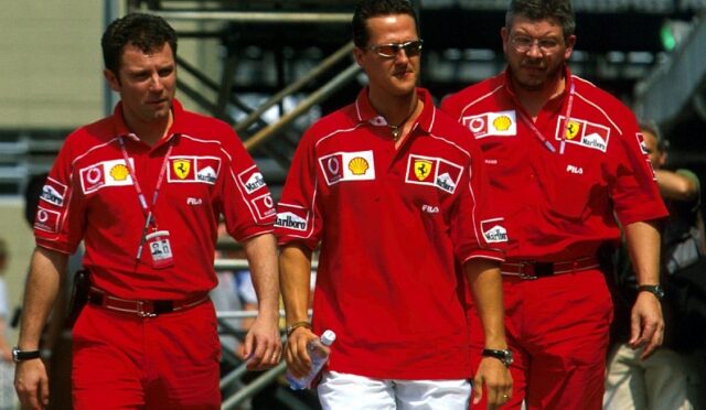 Stefano Domenicali, Michael Schumacher, Ross Brawn