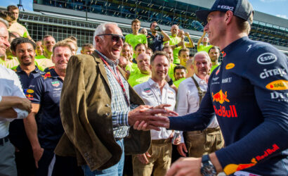 Dietrich Mateschitz, Max Verstappen and Christian Horner
