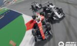 Three Formula 1 cars speed around a bend on a race track, with motion blur and the F1 2025 Season Pack branding in the corner.