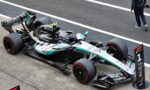Mercedes AMG Petronas Formula 1 car parked on the pit lane with sponsor logos visible