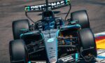 Mercedes‑AMG Petronas Formula 1 car on track, front view showing sponsor logos and teal accents