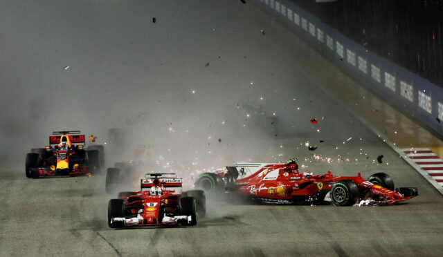 Singapur'da Ferrari'nin şampiyonluk umutları ilk virajda çöktü: 2017'deki çoklu kaza